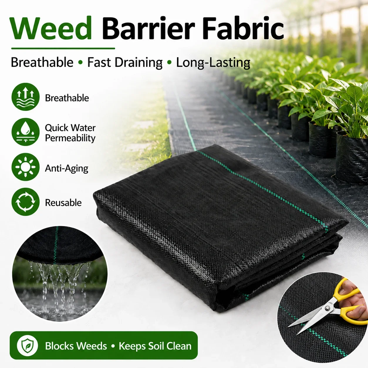 Smart Garden Greenhouse - Tkanina geotekstylna przeciw chwastom, przepuszczalna dla