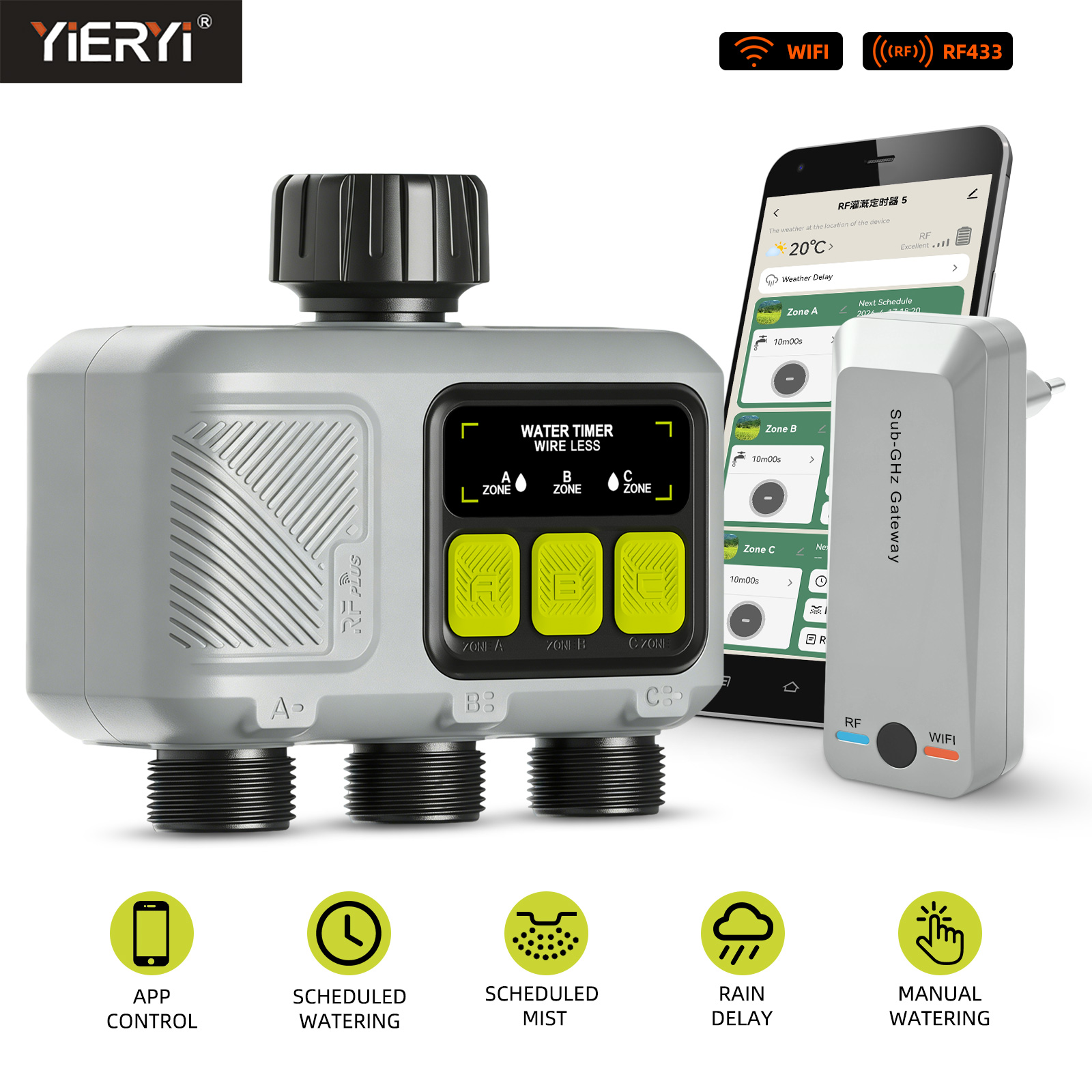 Smart Garden Zone - Yieryi 3-strefowy inteligentny sterownik nawadniania WiFi